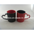 Red and Black Color Lovers Mug, 10oz Heart Shape Handle Mug